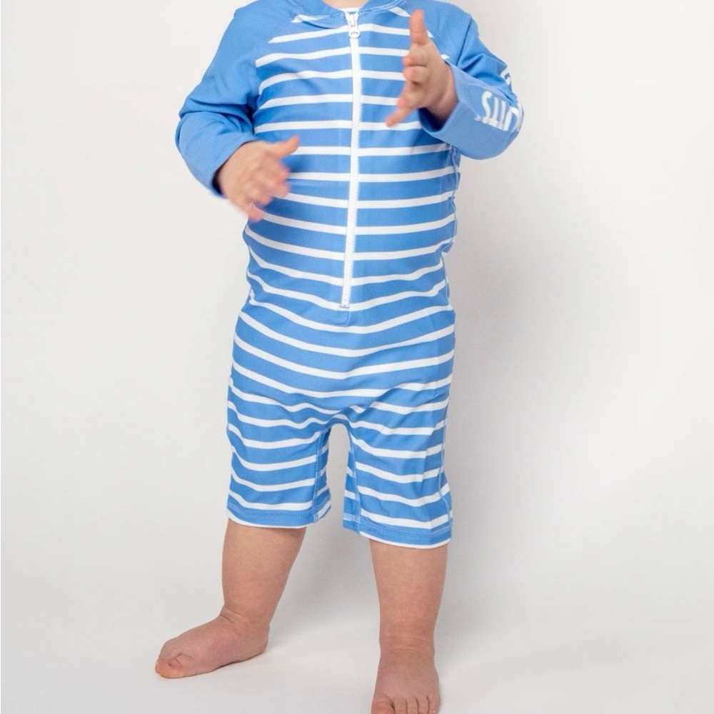 Rugged butts cornflower Blue Striped Kids Swim Rash-guard ,new no tags